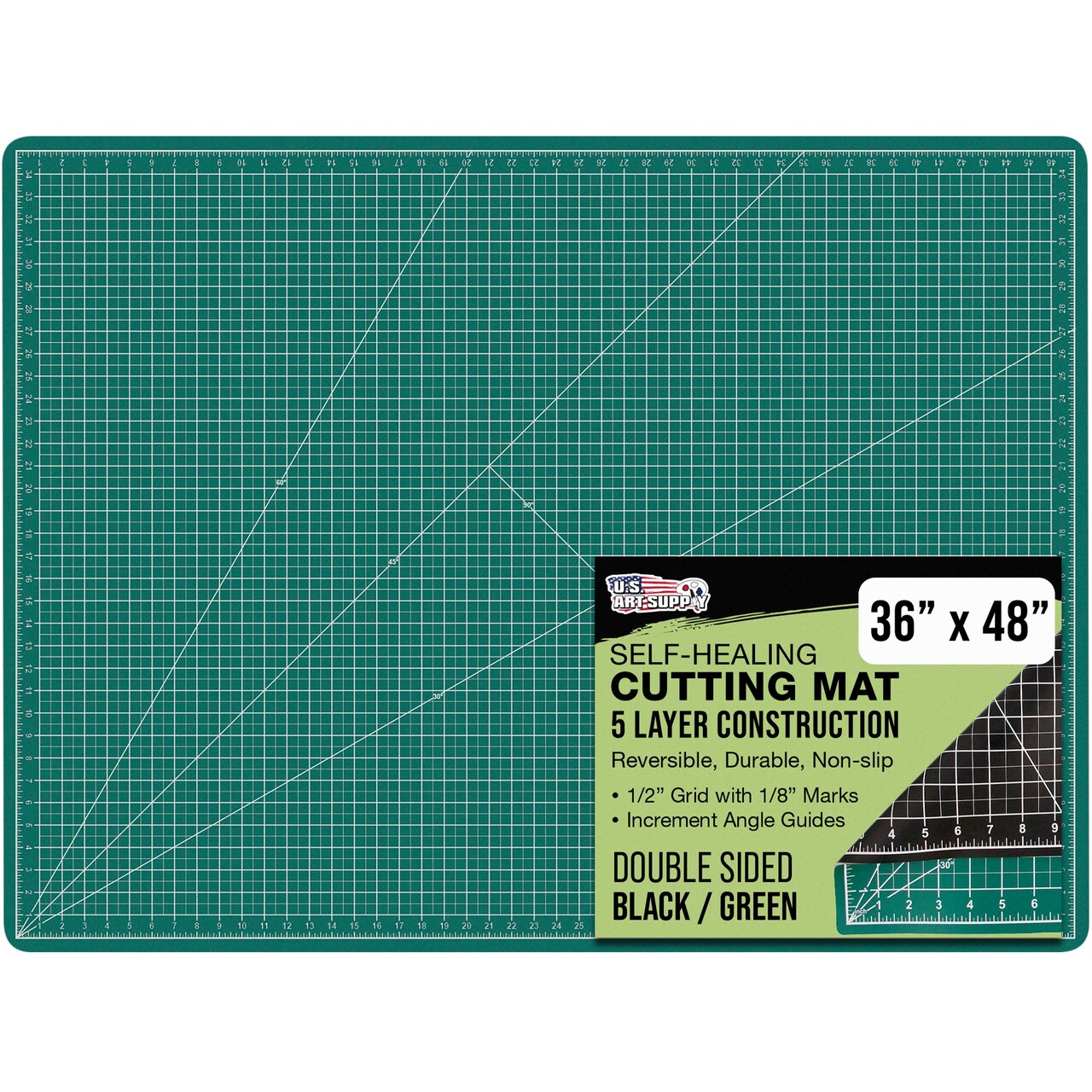 36" x 48" Self-Healing Cutting Mat 5-Ply - Double-Sided Green/Black Craft Mat, Non-Slip Cutting Mats for Crafts, Sewing, Quilting, Scrapbooking